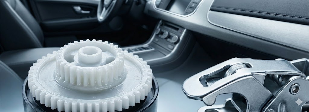 Dampening grease applied on automotive gear and latch mechanism.