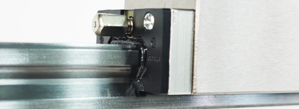 Close-up of telescoping linear guide rail