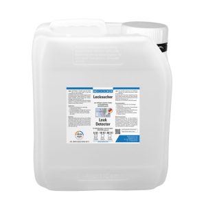 White plastic container labeled 'Leak Detector' (Lecksucher) on a plain background, used for detecting leaks in pipes/areas.