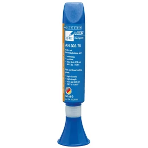 Blue LOCTITE AN 302-75 pipe and thread sealant pen standing upright, 50 ml capacity, with orange label on the side (informational product image).